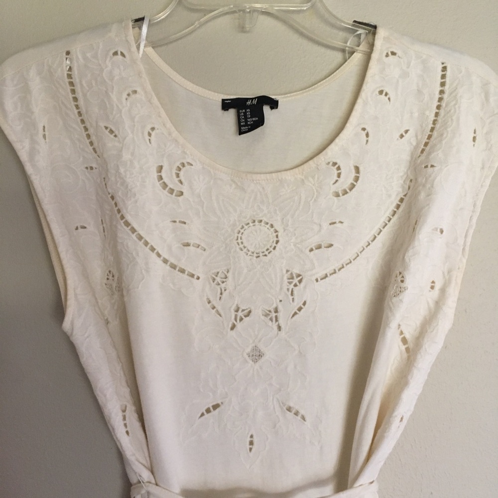Embroidery Cut out Cream Dress